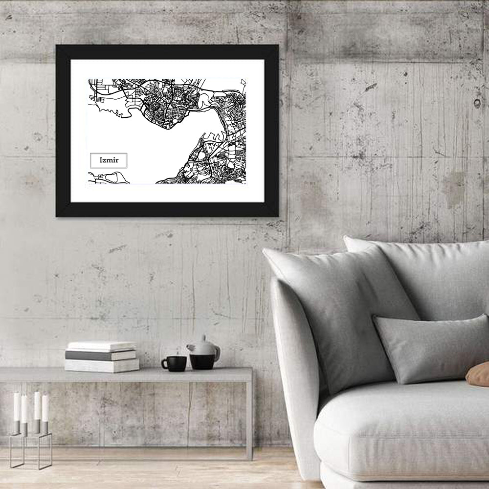 Izmir Coastal Map Wall Art in a room, landscape