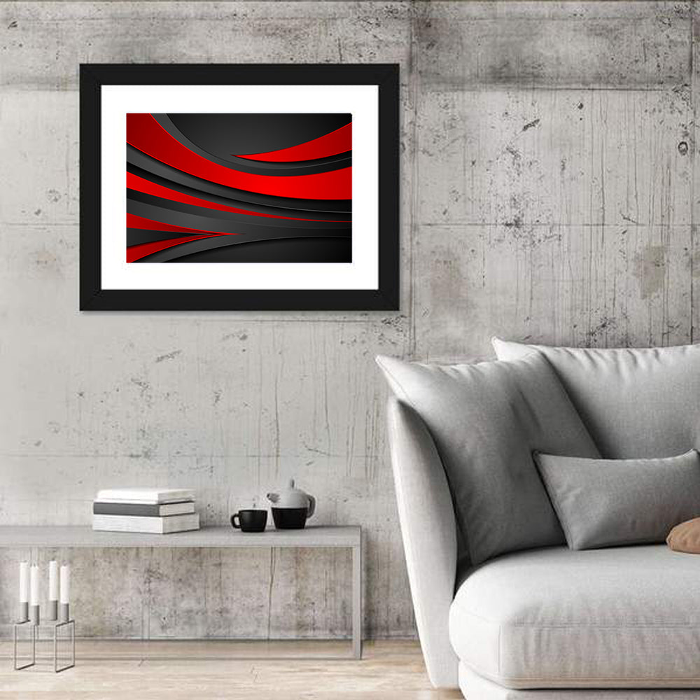 Layered Wavy Forms in Red and Black Wall Art