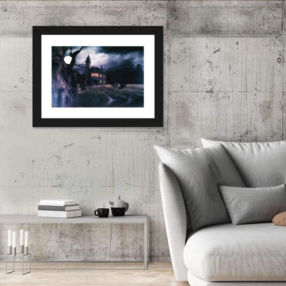Moonlit Haunted House Wall Art