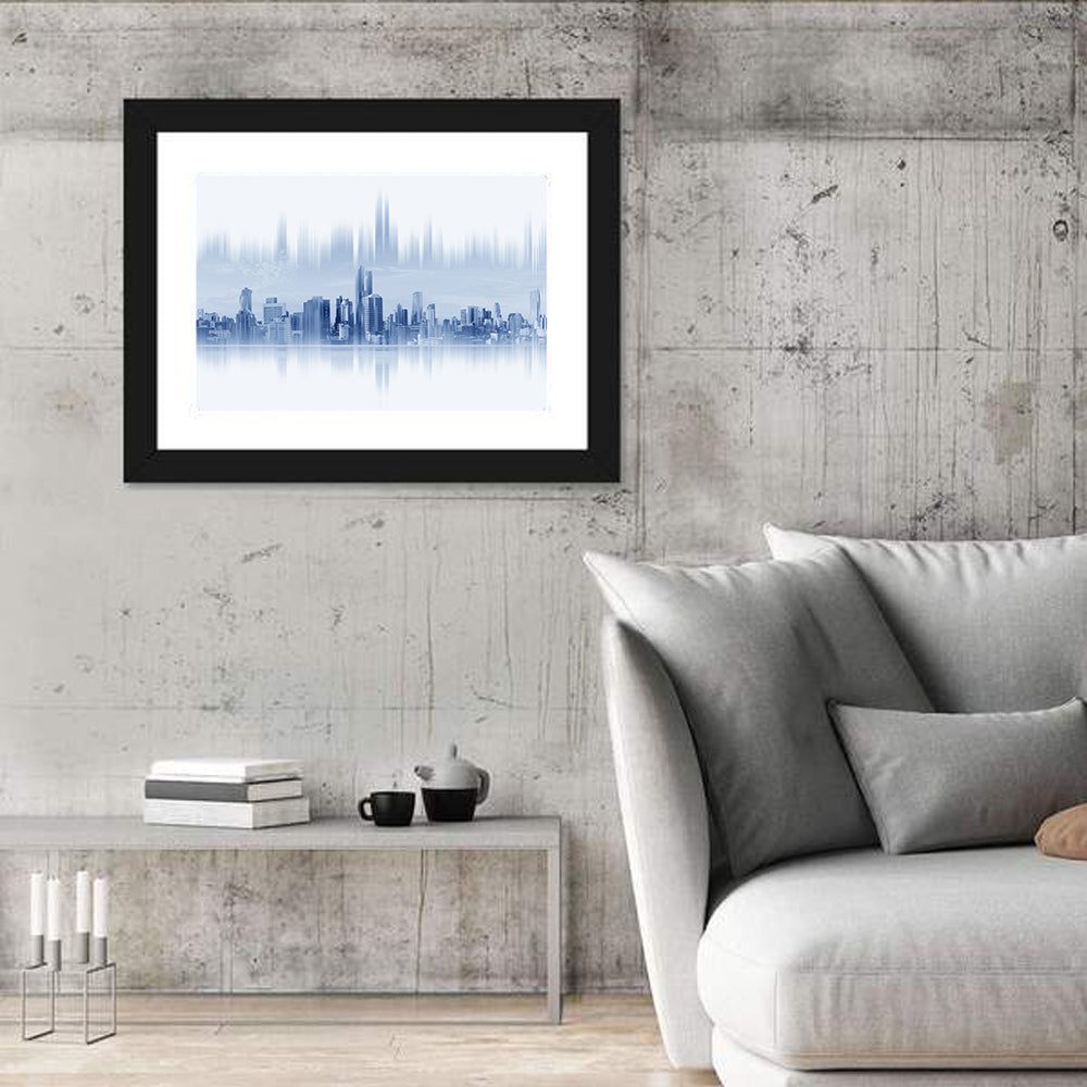 Abstract Skyscraper Reflection Wall Art in a room, landscape