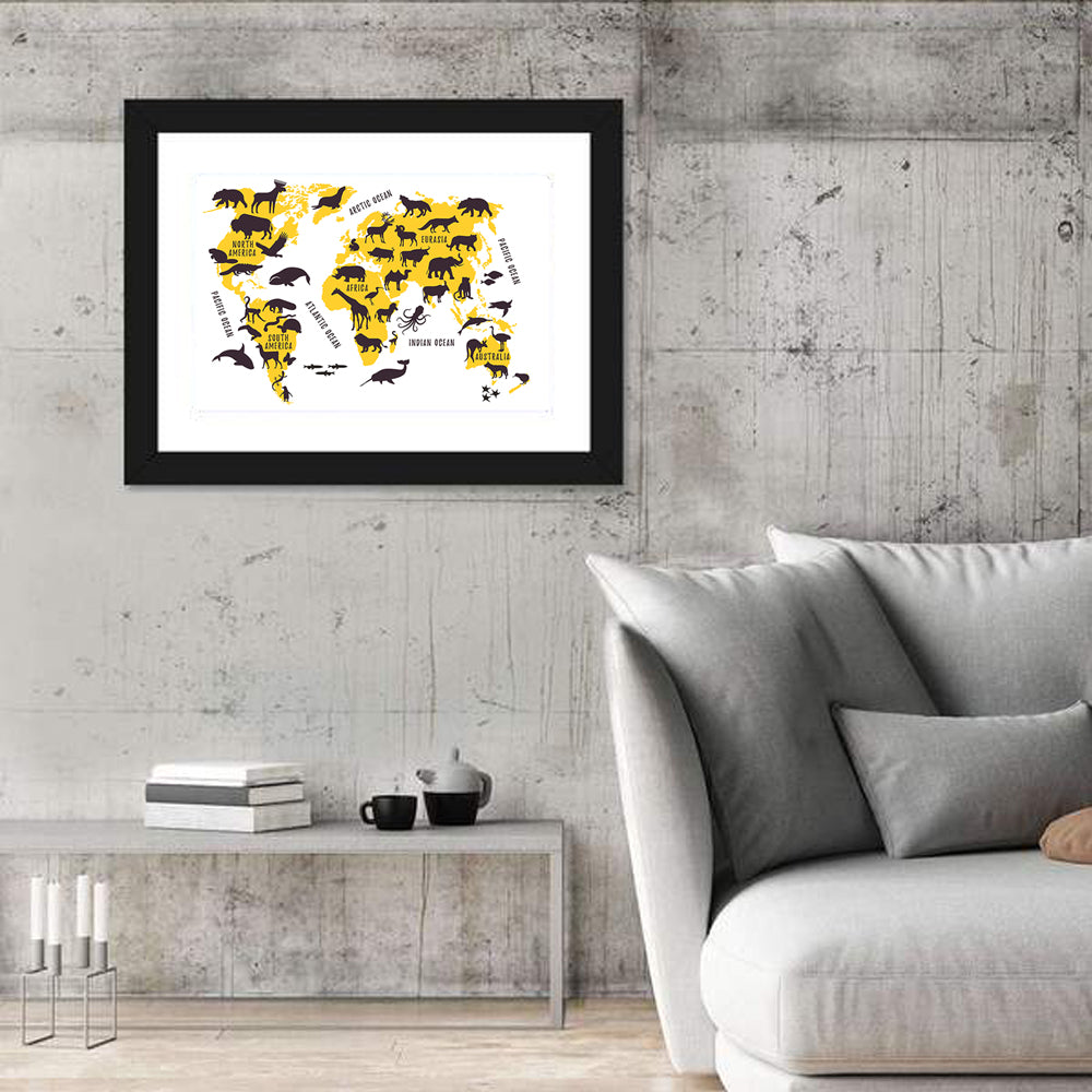 Animals World Map Wall Art