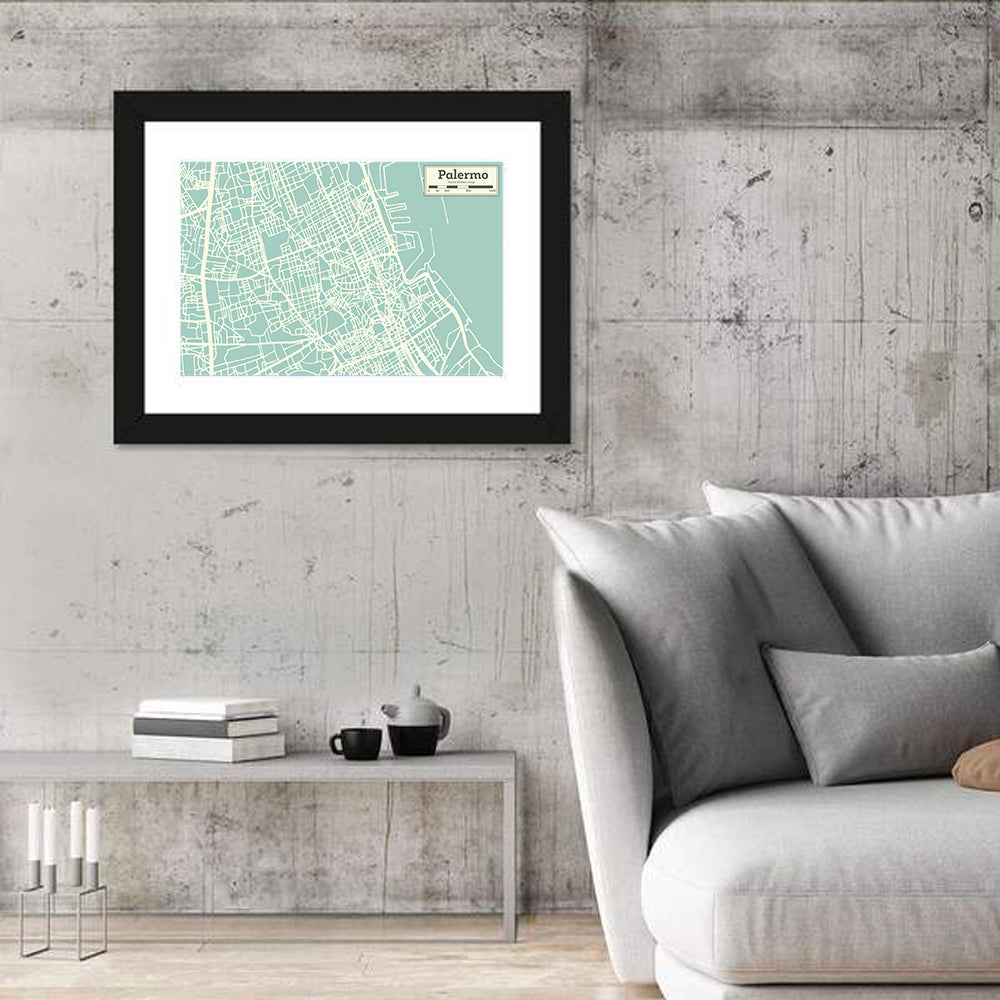 Palermo Coastal Map Wall Art in a room, landscape