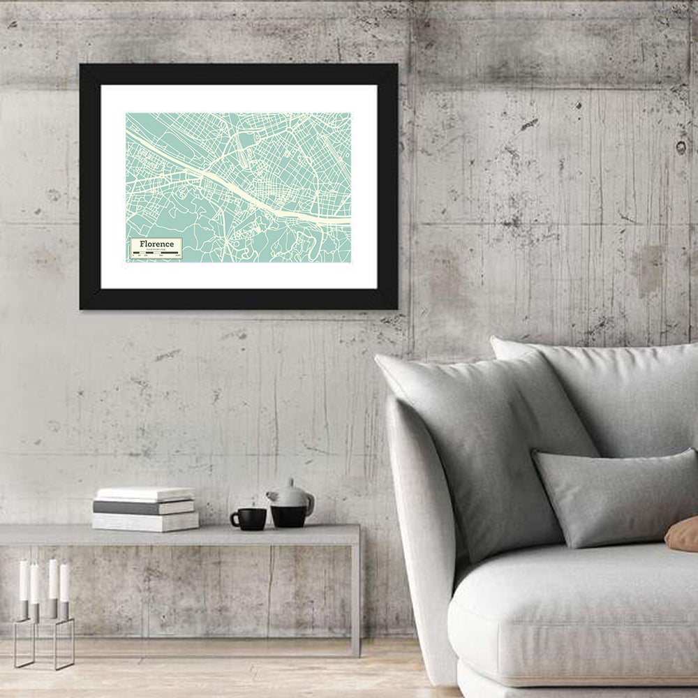 Florence Arno River Map Wall Art in a room, landscape