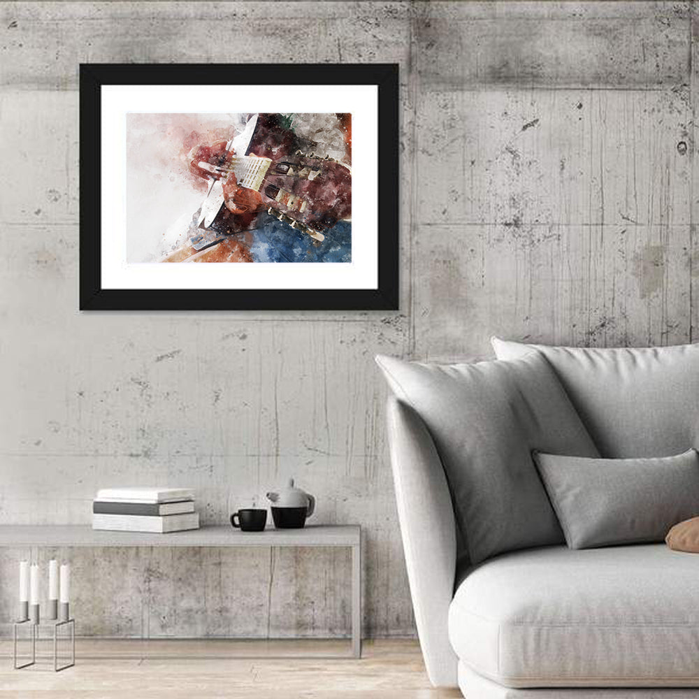 Acoustic Guitar Close Up Watercolor Wall Art