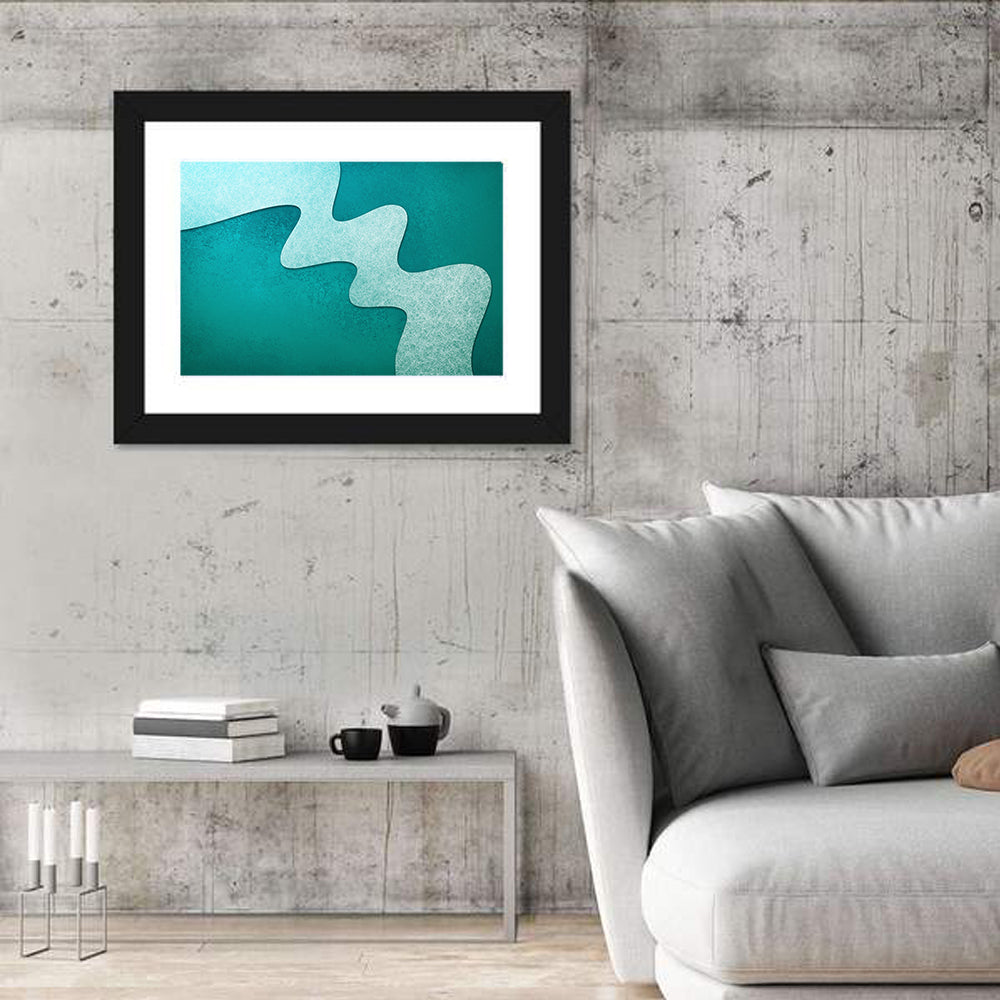 Teal Wavy Texture Wall Art in a room, landscape