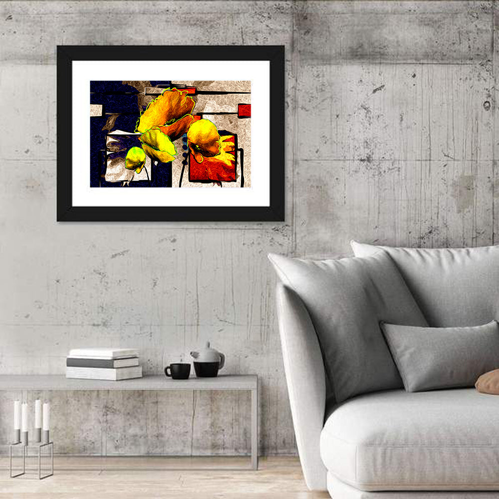 Poppy Grid Oil Painting Wall Art in a room, landscape