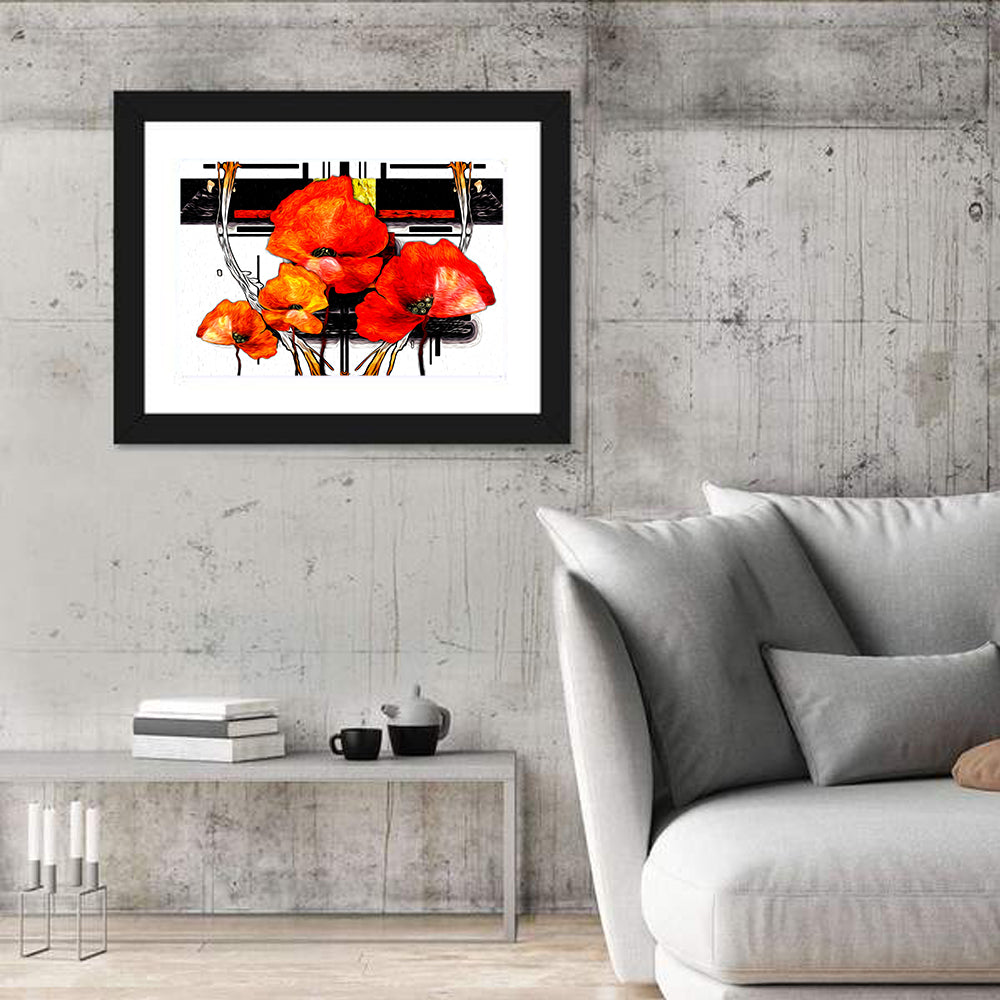 Poppy Closeup Abstract Wall Art in a room, landscape