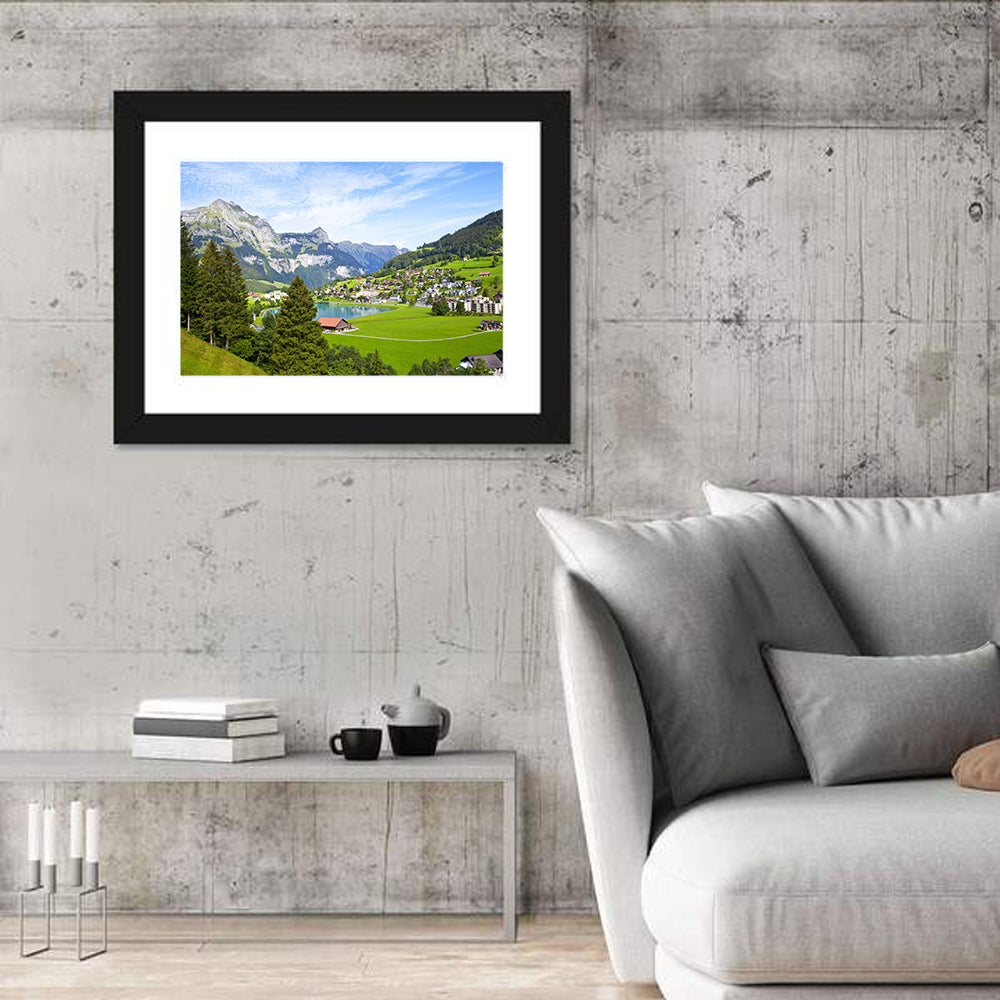 Lungern Lake Village Wall Art in a room, landscape