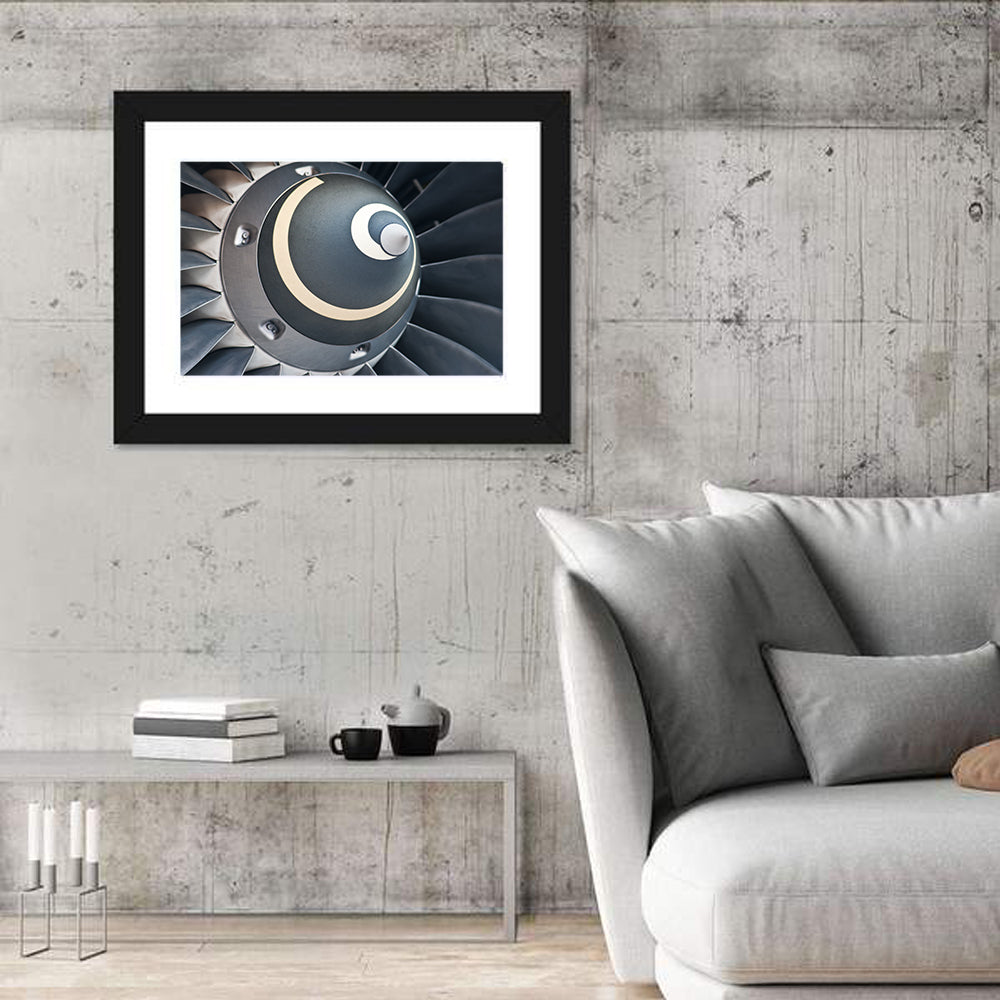 Jet Engine Turbine Spinner Close-up Wall Art in a room, landscape