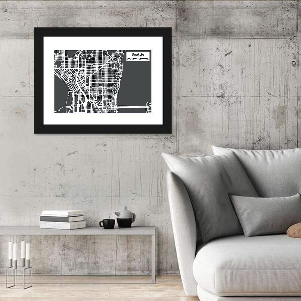 Seattle Urban Grid Map Wall Art in a room, landscape