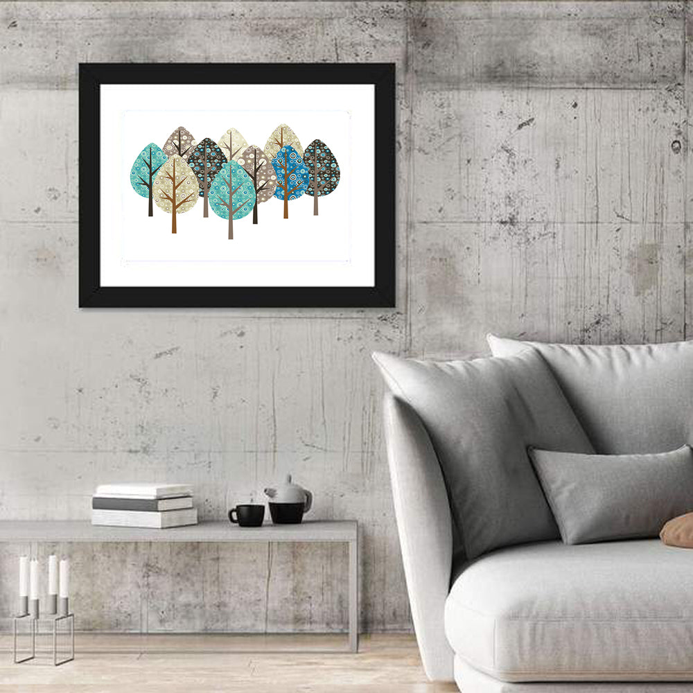Blue Autumn Patterned Trees Wall Art