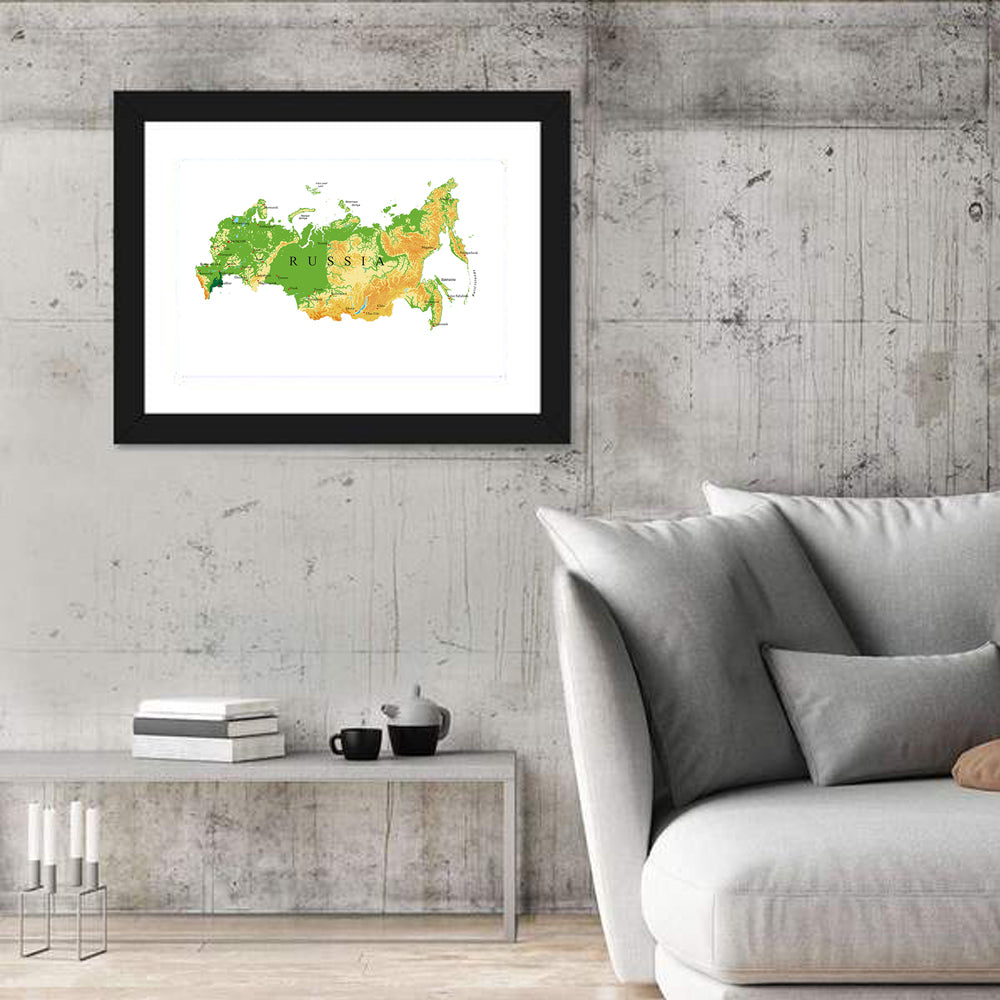 Russia Topographic Relief Map Wall Art