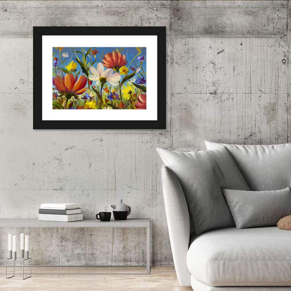 Sunlit Wildflower Meadow Wall Art in a room, landscape