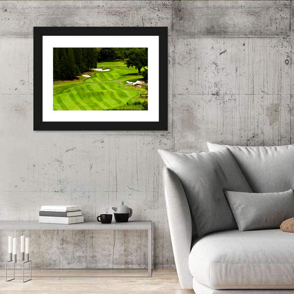 Sloping Golf Fairway with Bunkers Wall Art in a room, landscape