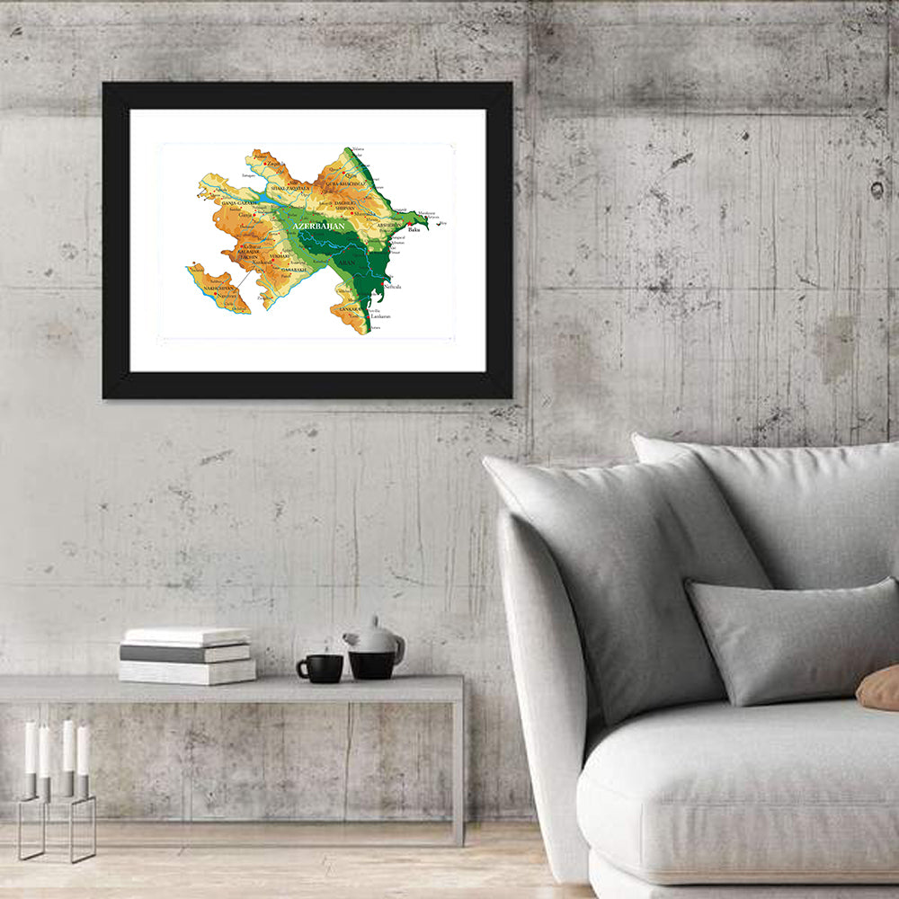 Azerbaijan Relief Map Wall Art