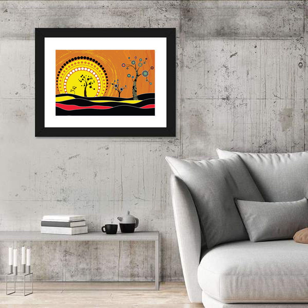 Aboriginal Dot Sunset Wall Art