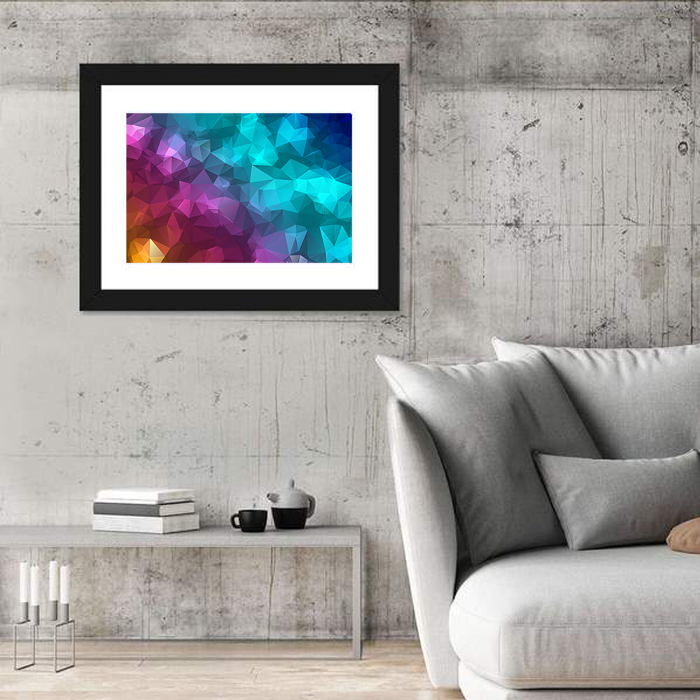 Multicolor Polygon Geometry Wall Art in a room, landscape