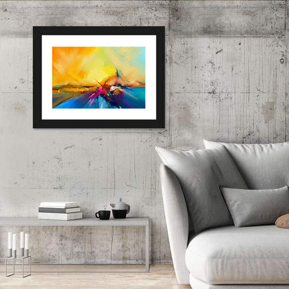 Diagonal Seascape Sunset Wall Art in a room, landscape