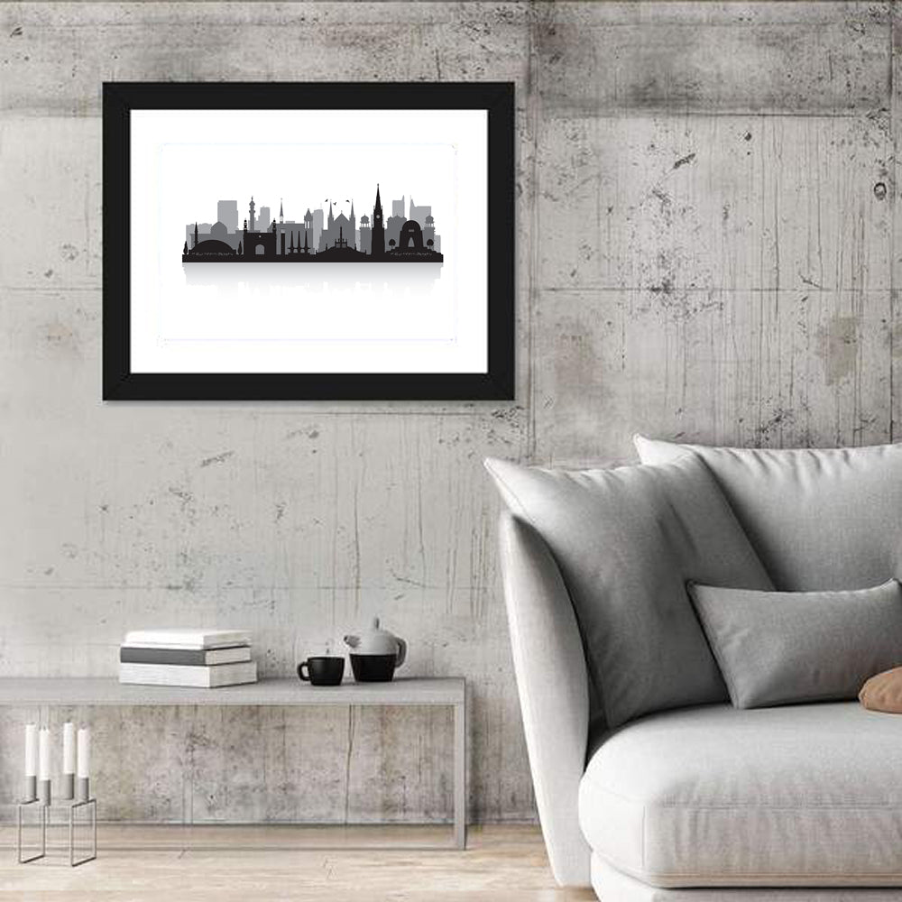 Karachi Skyline Silhouette Wall Art in a room, landscape