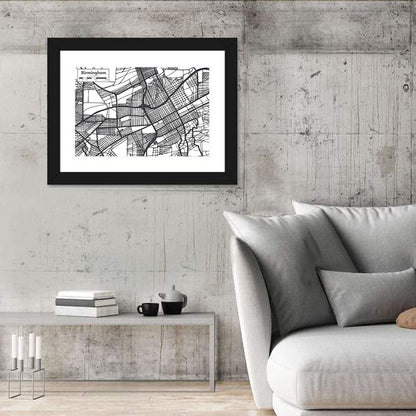 Birmingham Black and White City Map Wall Art