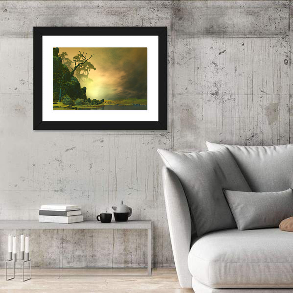 Misty Lake at Dusk Wall Art