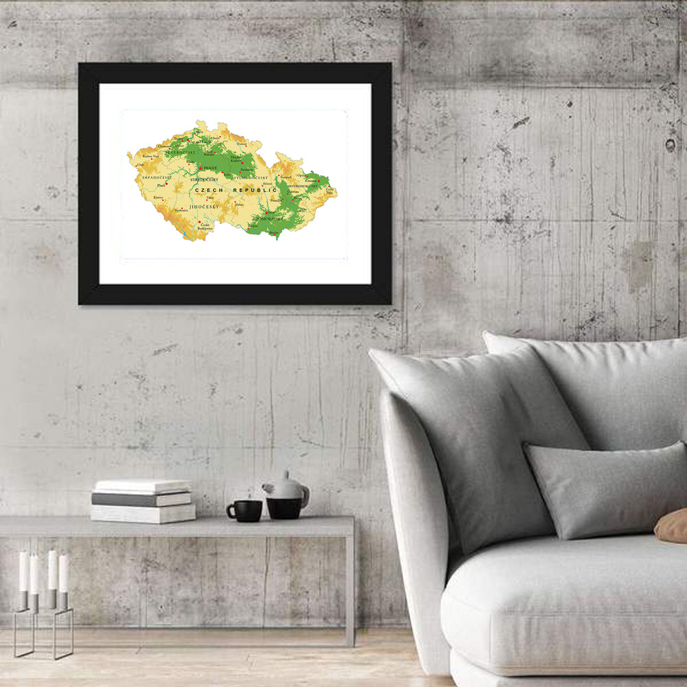 Czech Republic Topographic Relief Map Wall Art in a room, landscape