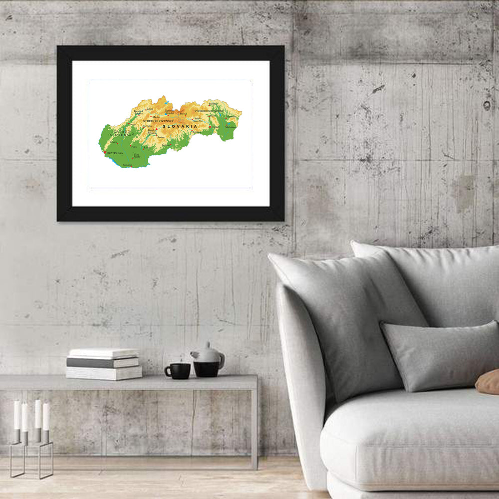 Slovakia Topographic Relief Map Wall Art in a room, landscape