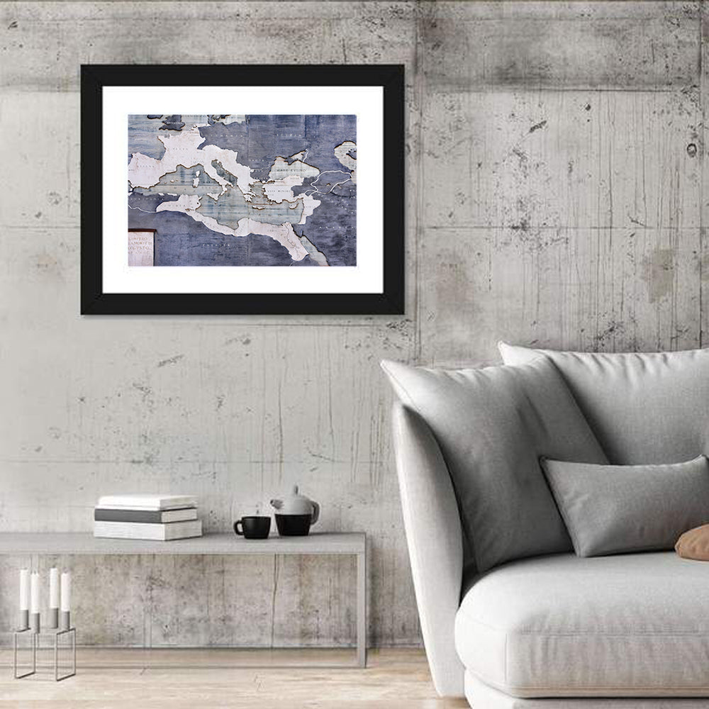 Vintage Roman Empire Map Wall Art in a room, landscape