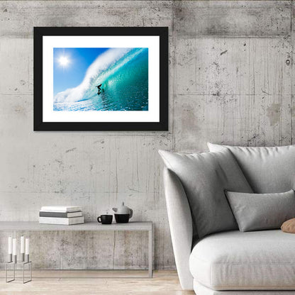 Surfer Inside Blue Barrel Wave Wall Art