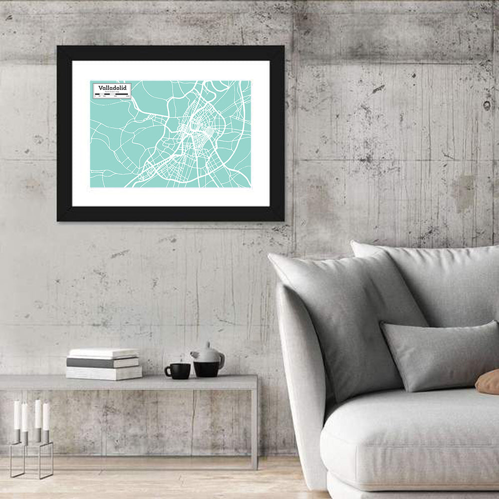 Valladolid Street Grid Map Wall Art in a room, landscape
