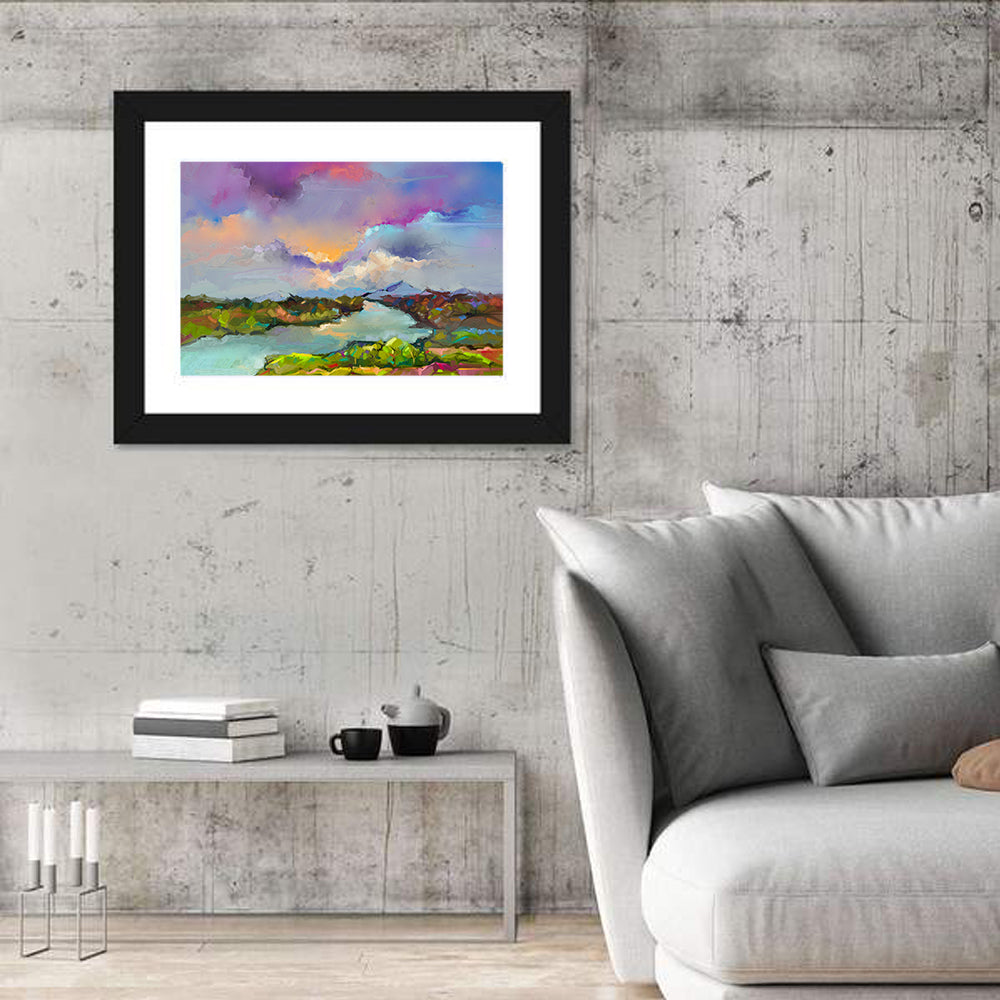 Sunset River and Meadow Abstraction Wall Art