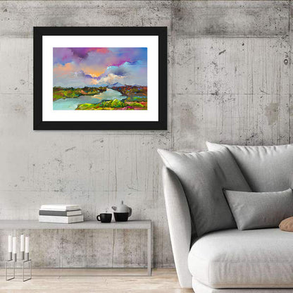 Sunset River and Meadow Abstraction Wall Art
