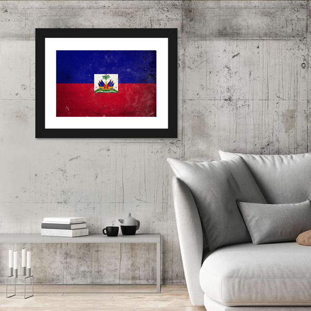 Haitian Flag with Distressed Emblem Wall Art
