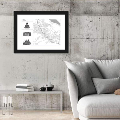 Tbilisi Map with Architectural Sidebar Wall Art