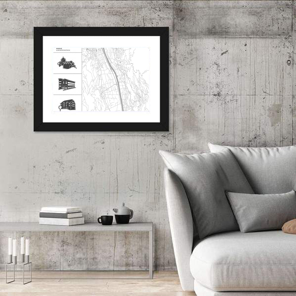 Vaduz Map with Castle Wall Art