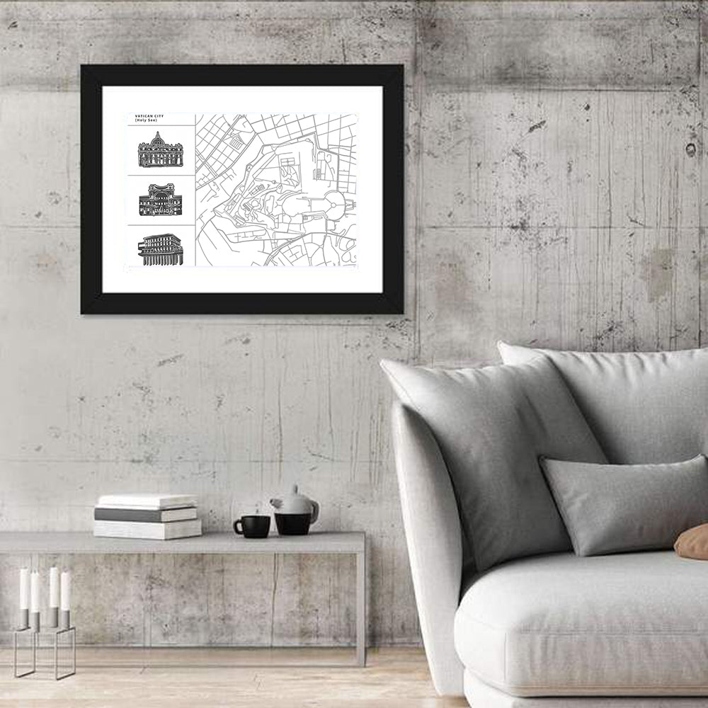 Vatican City Line Map Wall Art in a room, landscape