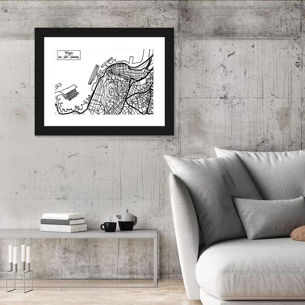 Vigo Aerial Map, Hand-drawn Wall Art