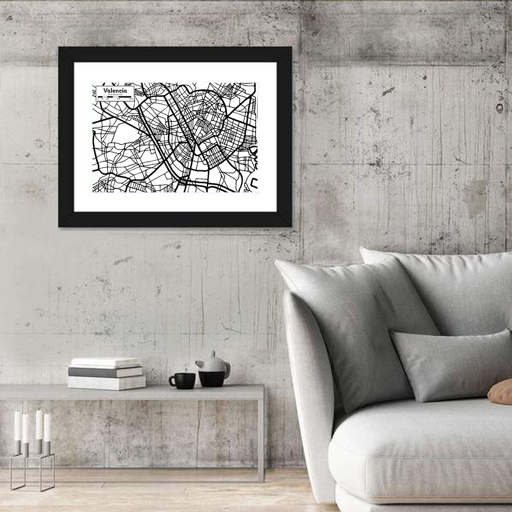 Valencia Street Network Map Wall Art in a room, landscape