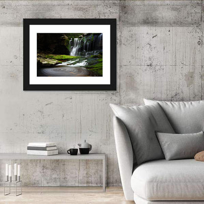 Forest Waterfall with Swirling Pond Wall Art