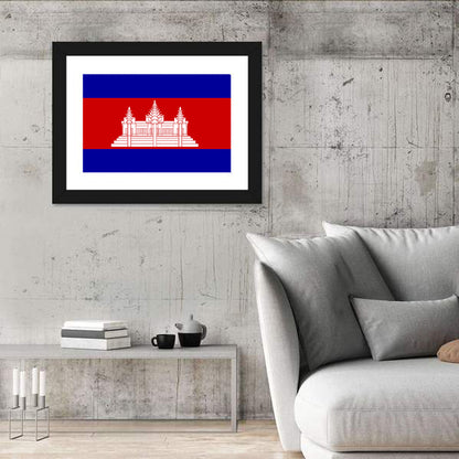 Cambodia Flag with Angkor Wat Emblem Wall Art