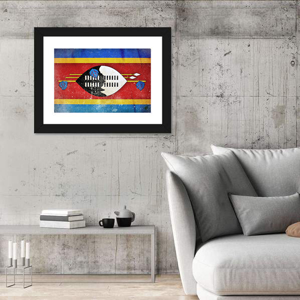 Eswatini Flag with Shield Emblem Wall Art