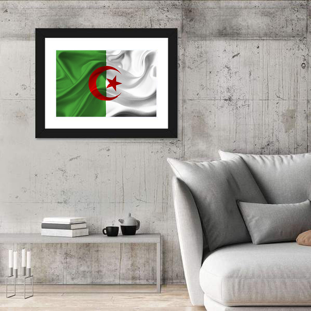 Waving Algerian Flag with Crescent and Star Wall Art
