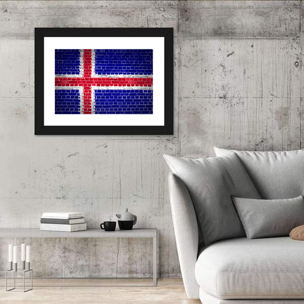 Iceland Flag on Brick Wall Art