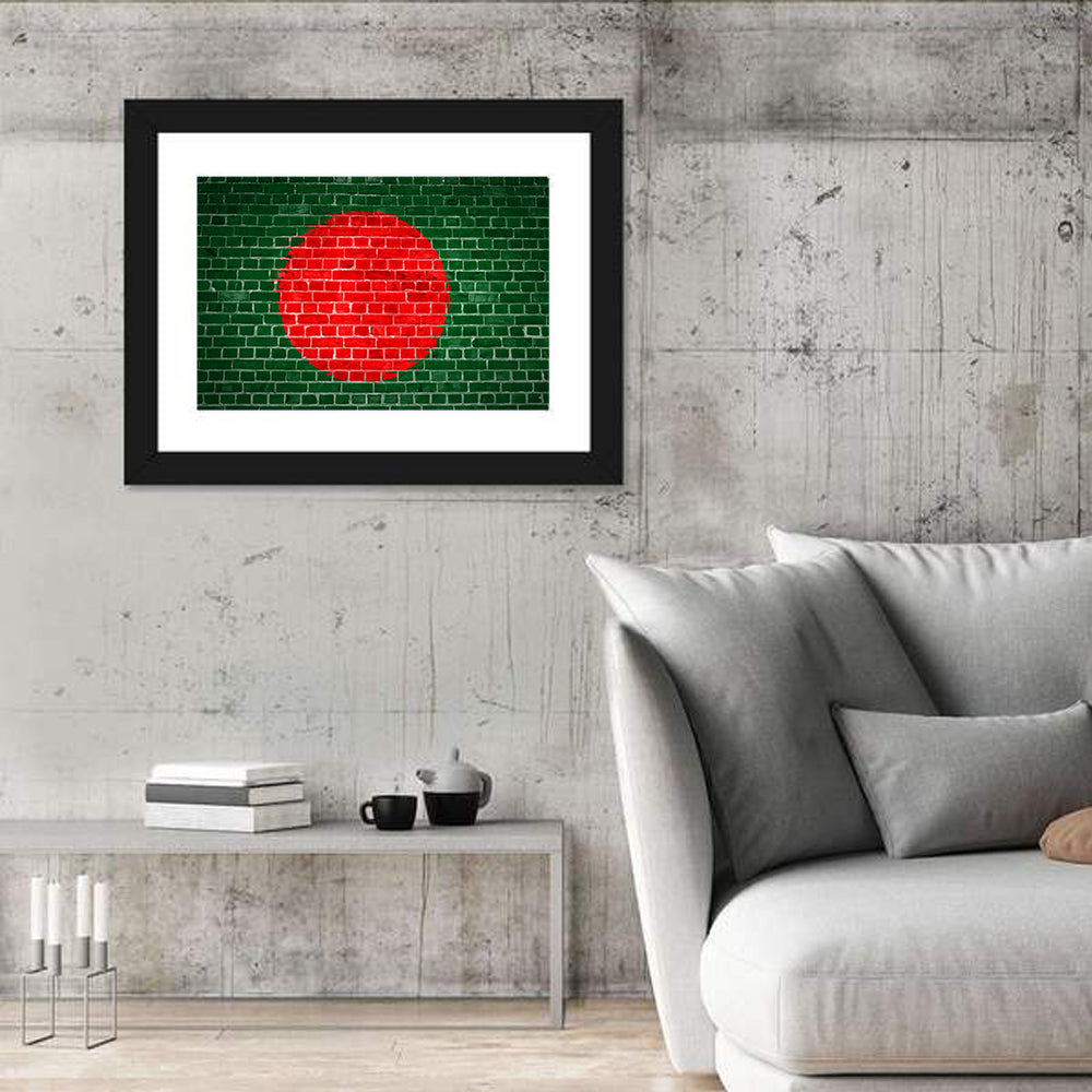 Bangladesh Flag on Brick Wall Art in a room, landscape