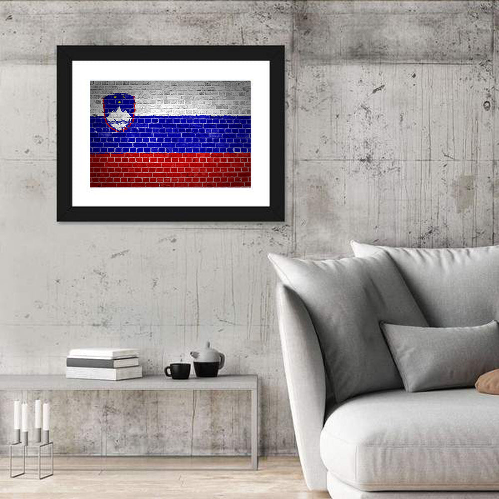 Slovenia Flag on Weathered Brick Wall Art