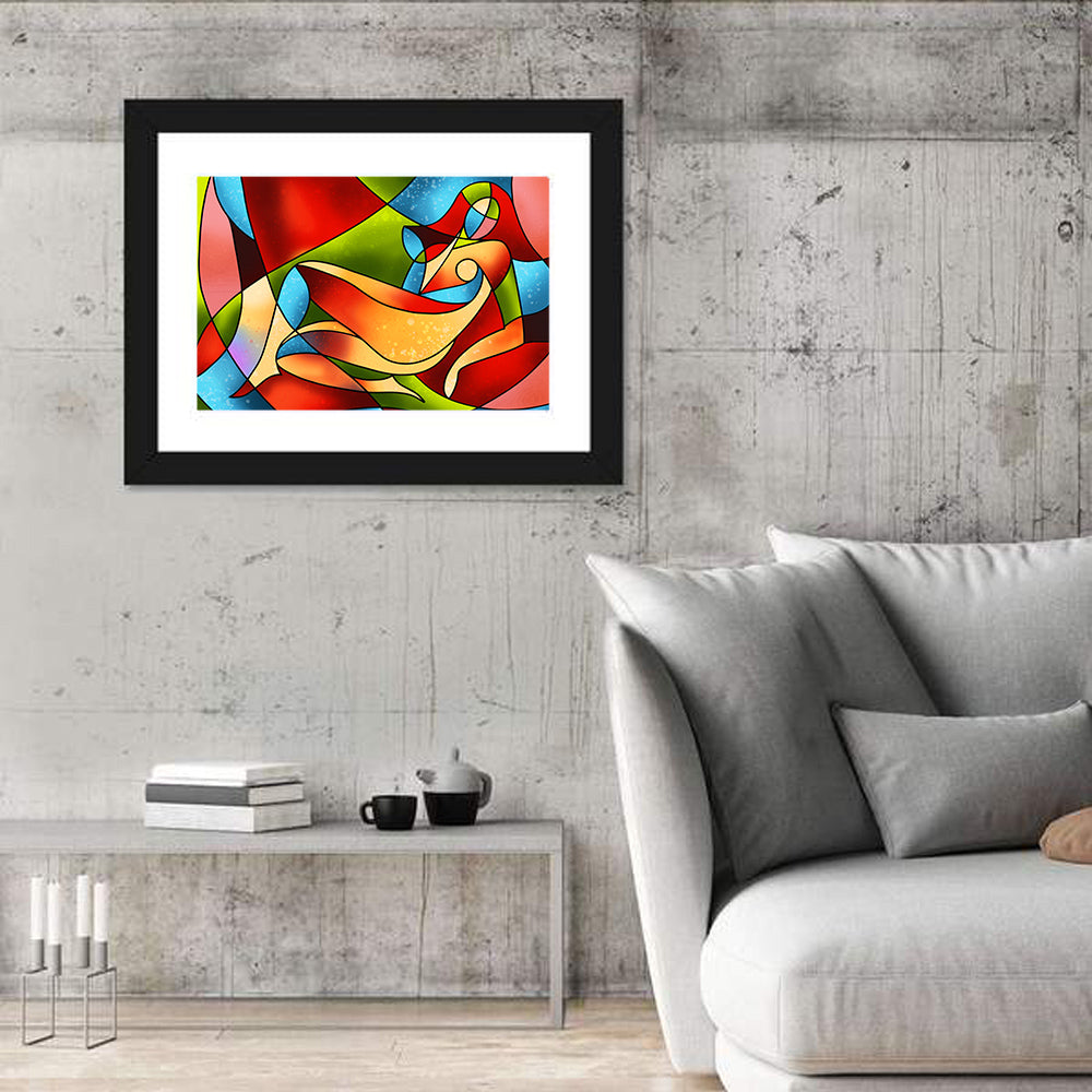 Stained Glass Woman Wall Art in a room, landscape