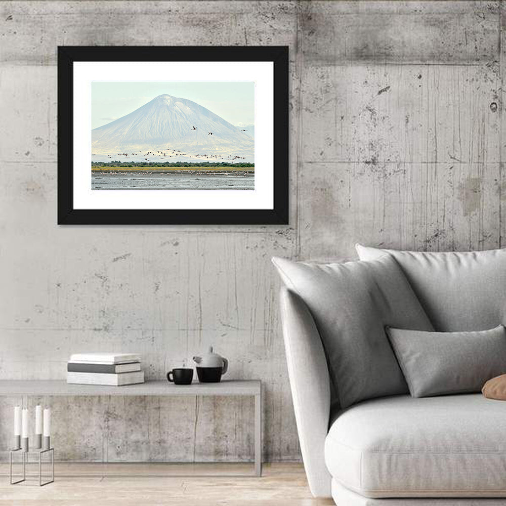 Flamingos Over Lake Natron, Doinyo Lengai Wall Art