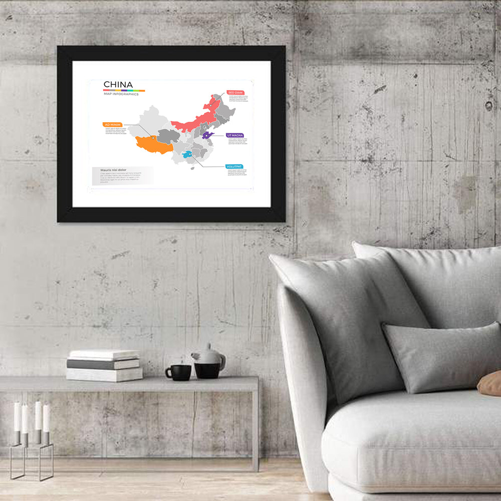 China Map Infographic Wall Art in a room, landscape