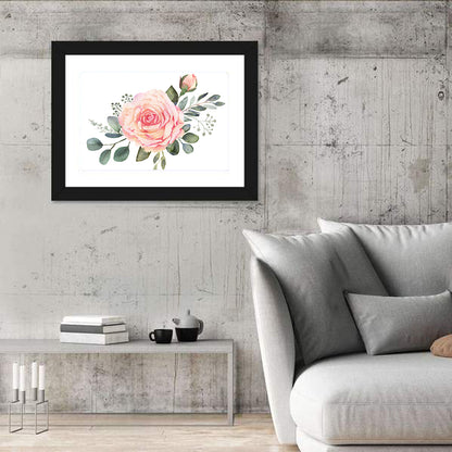 Pink Rose and Eucalyptus Bouquet Wall Art