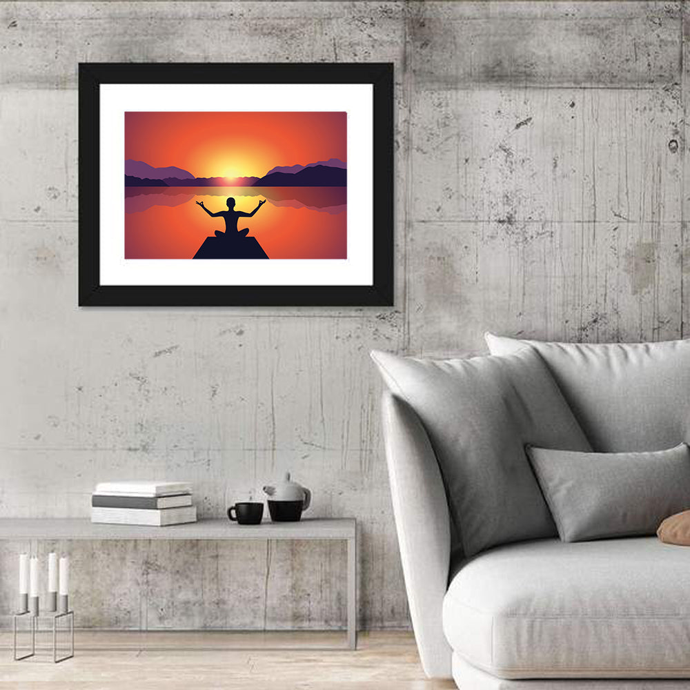 Peaceful Meditation Silhouette Wall Art in a room, landscape